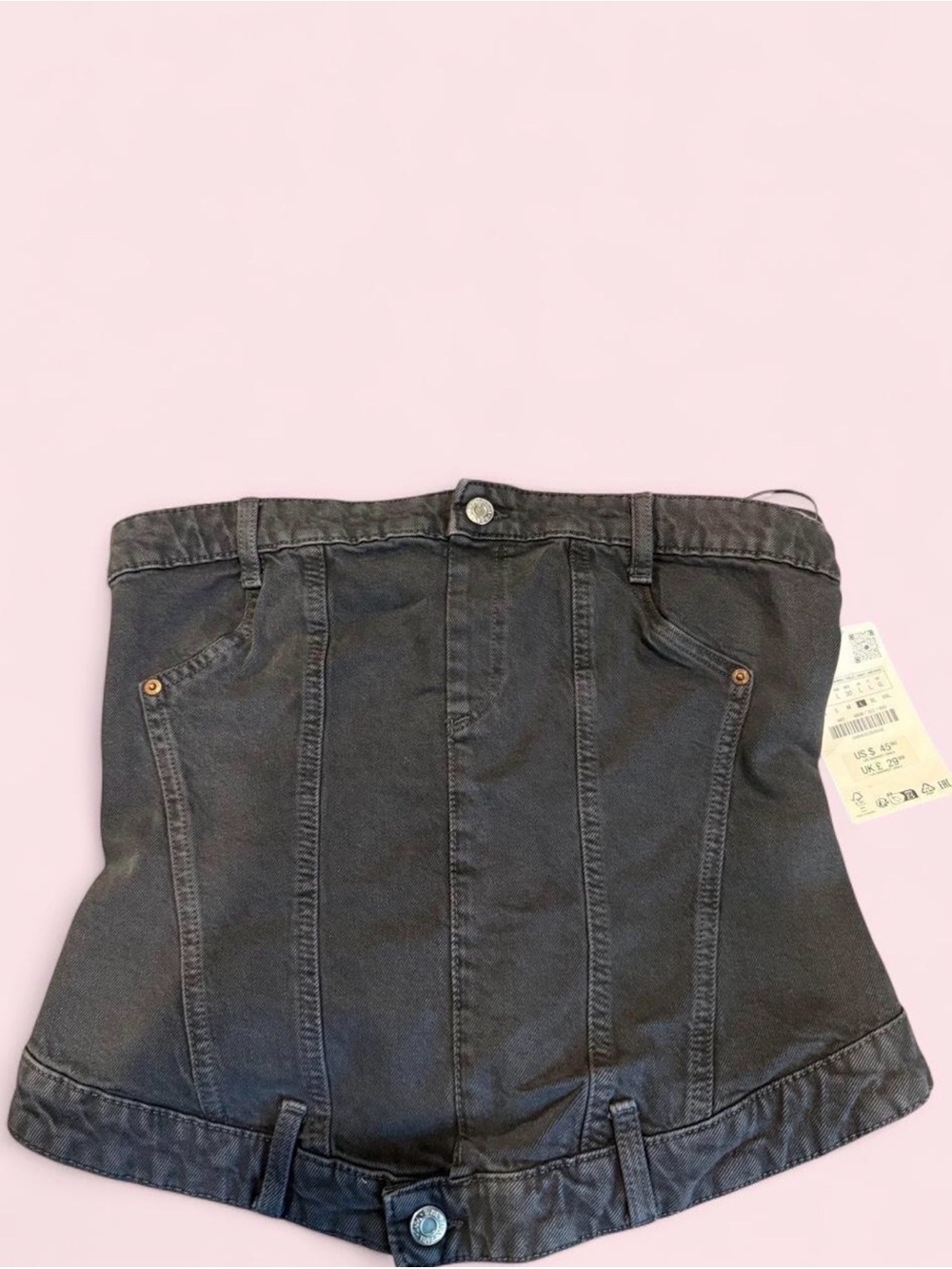 Zara Black Denim Strapless Tube Top